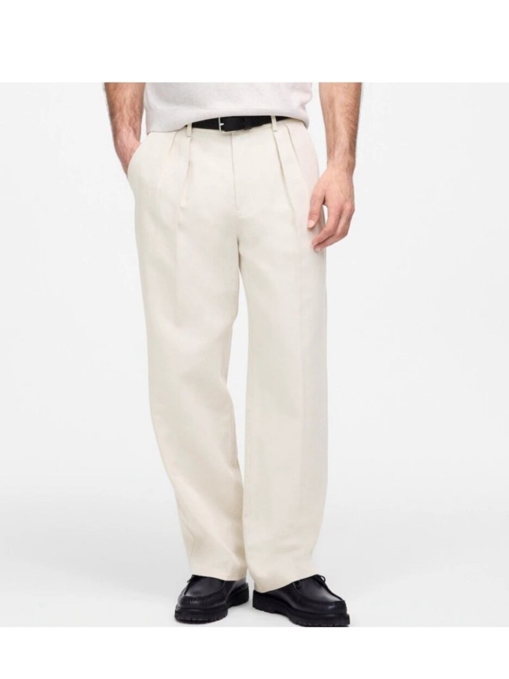 NWT Madewell Men’s Double-Pleated Trousers Pants Cotton-Linen Blend Bone Size 35